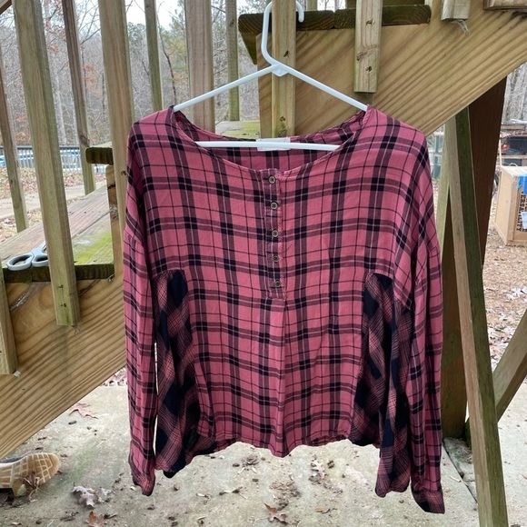 Altar’d State colorblock buffalo plaid boho blouse - Picture 1 of 5